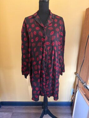Harley Davidson 100% Silk Shirt Dress — XL/XG — Black & Red Lips Print